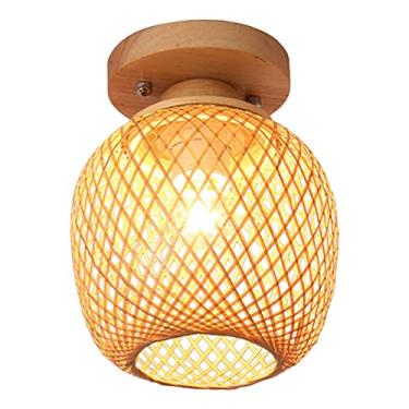 Imagem de Homyl Luminária de teto criativa de bambu com montagem nivelada, lustre com pingente, estilo rural, arte de madeira para sala de estar, café, bar, casa de chá, C