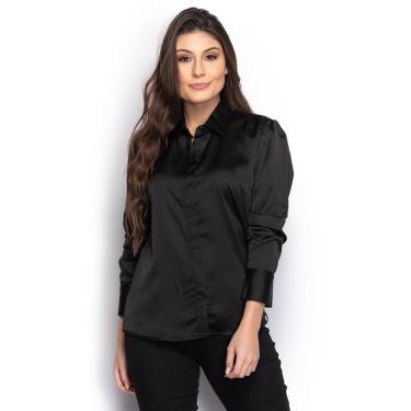 Imagem de Camisete Social Feminina Manga Longa Cetim Luxo