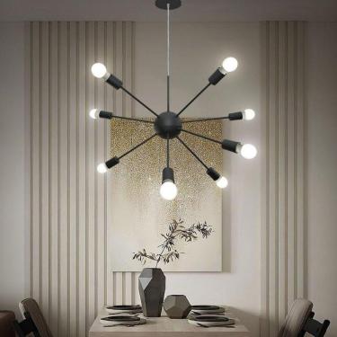 Imagem de Lustre Pendente Bivolt 8 Lâmpadas Sputnik WOODS! Preto Micro