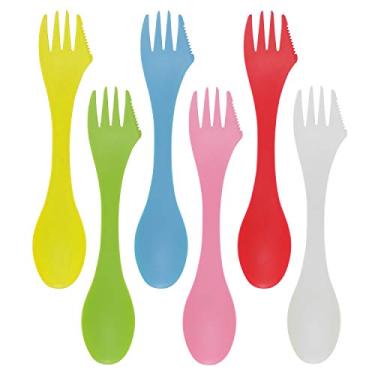 Imagem de HONBAY 6PCS Sporks Tritan coloridos livres de BPA Versátil 3 em 1 colher de utensílio, garfo e faca combo talheres para atividades ao ar livre