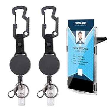 Imagem de Coinarin Porta-crachá retrátil, molinetes de crachá resistentes com carga superior, porta-cartões verticais de identidade, mosquetão com chaveiro com clipe de cinto, preto