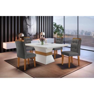 Imagem de Mesa 120cm Clarice e 4 Cadeiras Valentina Rufato Linho Grafite/Off White/imbuia