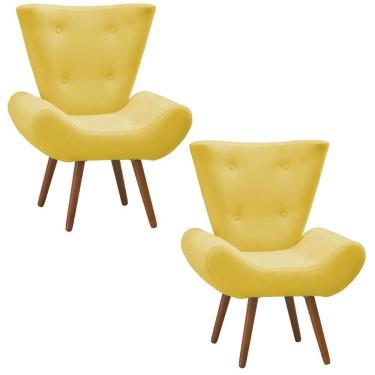 Imagem de Kit 02 Poltronas Decorativa Bella Pés Madeira Suede Amarelo