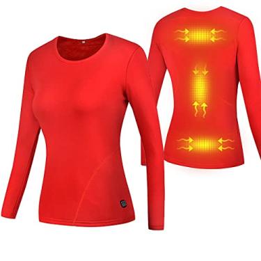 Imagem de Yajun Roupas íntimas femininas aquecidas USB 3 áreas térmicas manga longa lavável inverno esqui roupas quentes respiráveis, vermelho, 2GG (175