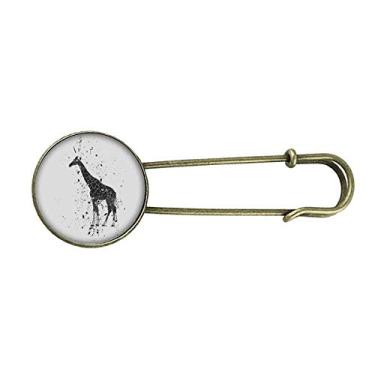 Imagem de Broche de metal retrô de girafa com desenho de animal cinza