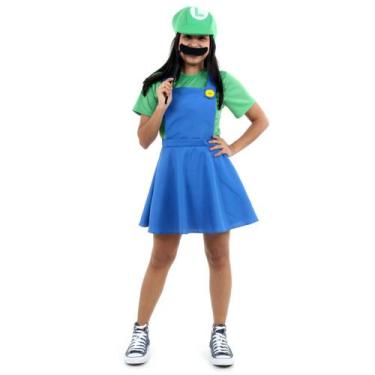 Imagem de Fantasia Luigi Feminino Vestido Teen - Super Mario World