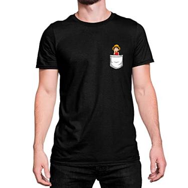 Imagem de Camiseta T-Shirt One Piece Pocket Bolso Chápeu Algodão Cor:Preto;Tamanho:GG
