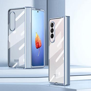 Imagem de Estojo de dupla face com tudo incluído para Samsung Galaxy Z Fold 4 5G com proteção de dobradiça e protetor de dobradiça. Capa de telefone de proteção para PC com filme temperado, azul, para Samsung Z Fold 4