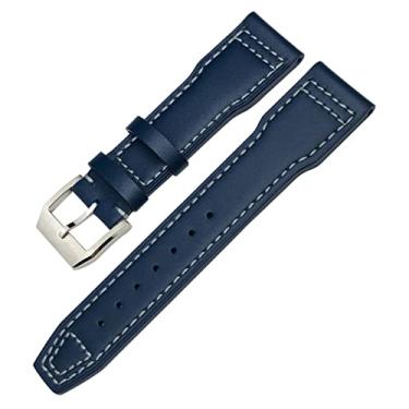Imagem de AEMALL Pulseira de couro genuíno para IWC Mark XVIII Le Petit Prince Pilot's Watch 20mm 21mm 22mm Pulseira de couro (cor: azul branco prata, tamanho: 20mm)