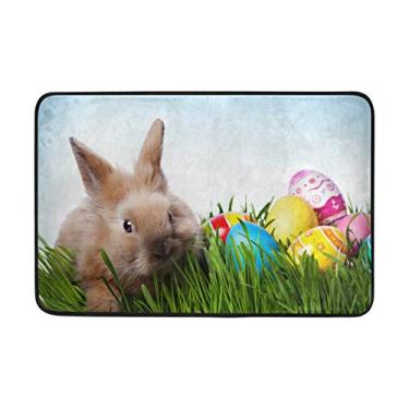Imagem de Capacho My Daily Bunny colorido Eggs Easter 40 x 60 cm, sala de estar, quarto, cozinha, banheiro, tapete impresso de espuma leve