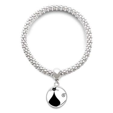 Imagem de DIYthinker Pulseira de prata com pingente de corrente ajustável para o Dia das Bruxas com desenho de animal para amantes de gatos pretos