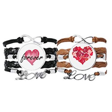 Imagem de DIYthinker Pulseira rosa em formato de coração rosa para dia dos namorados, pulseira de couro para sempre amor