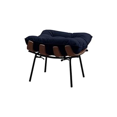 Imagem de Puff Decorativo Sala de Estar Abel Base de Madeira Preto Veludo Azul - Gran Belo