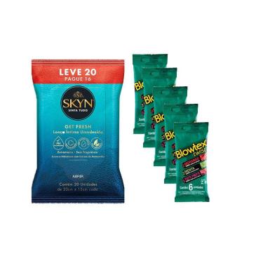 Imagem de Kit Preservativo Blowtex Twist c/ 30 Un. + Lenços Umedecidos Skyn Leve 20 Pague 16