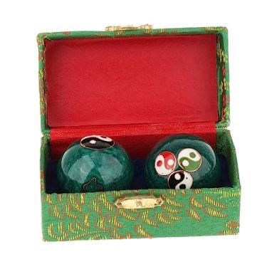 Imagem de UGPLM 2 peças bolas de massagem bolas de baoding com caixa de armazenamento relaxamento mão pulso fortalecimento bolas de saúde chinesas compactas para pais, Gossip Green