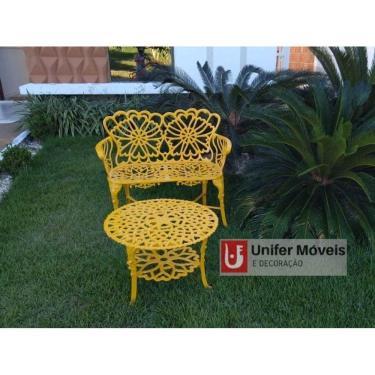 Imagem de Conjunto de Banco e Mesa Baixa para Jardim Ventura Amarelo em Alumínio Fundido Unifer Móveis