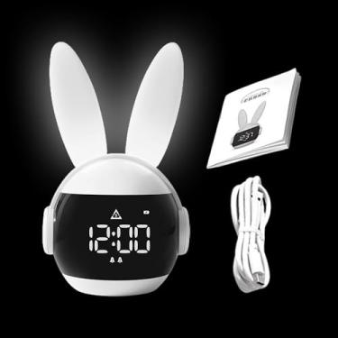 Imagem de Despertador para quarto de crianças, despertador de coelho com luz e despertadores para quartos, despertador com luz noturna e despertador para cabeceira, despertador com luz de despertar para quarto,