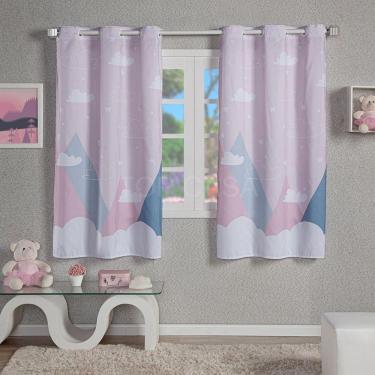 Imagem de Cortina Infantil Quarto Bebe Menina Montanha Rosa 200X150