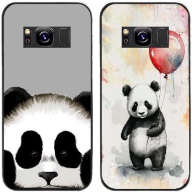 Imagem de 2 peças coruja lobo leão tigre gato pilha golfinhos pug husky cão dinossauro panda capa de telefone traseira gel TPU para Samsung Galaxy S8 (Panda)
