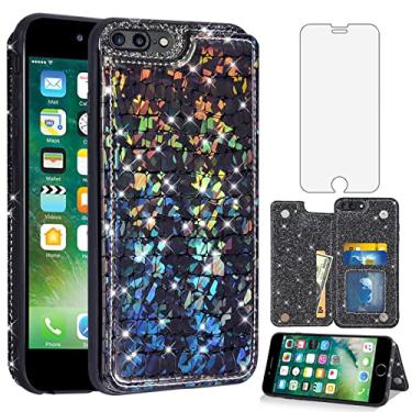 Imagem de Asuwish Capa de celular para iPhone 7 Plus, 8 Plus, 7/8 Plus, capa tipo carteira com protetor de tela e suporte para cartão de crédito, couro com glitter, celular i Phone7s 7s + 7+ 8s 8+ Phones8 7p 8p