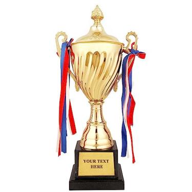 Imagem de Wrzbest Troféu dourado com tampa - Troféu grande, prêmio de ouro para esportes, torneios, competições, troféu de jogo da liga de futebol americano, outro prêmio de trabalho em equipe