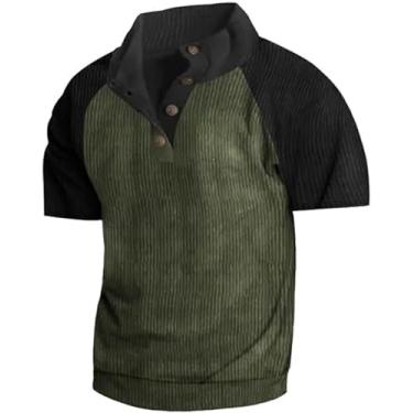 Imagem de IFFANY Camiseta masculina de veludo cotelê de manga curta, gola redonda, caimento justo, casual, ao ar livre, gola alta, E, P