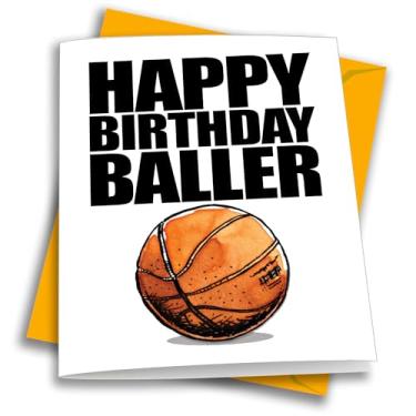 Imagem de Play Strong Cartão de aniversário de bola de feliz aniversário de basquete 1 pacote (5 x 7) cartões de aniversário esportivos ilustrados incríveis para jogadores de basquete, treinadores e fãs aniversários, presentes e festas!