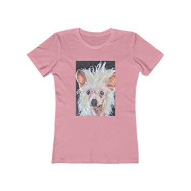 Imagem de Camiseta feminina de algodão torcido com crista chinesa da Doggylips, Rosa claro sólido, XG