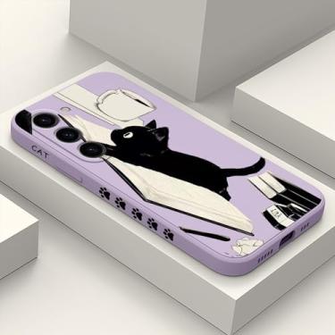 Imagem de LEECG Capa para Samsung Galaxy S23, capa para Samsung S23, design de padrão criativo, capa protetora fina de silicone para celular S23 6,1 polegadas, roxo gato