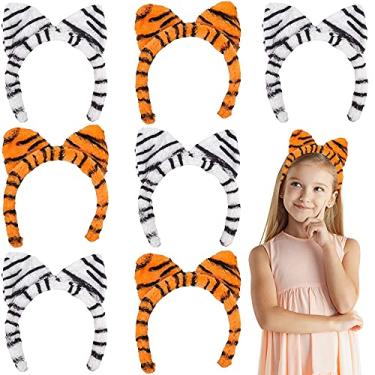 Imagem de ArtCreativity Orelhas de tigre de pelúcia, conjunto de 12, faixas de cabeça de tigre branco e laranja, lembrancinhas de festa na selva