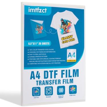 Imagem de Papel de filme de transferência DTF, 30 folhas A4 (21 x 28 cm), papel de transferência de calor PET pré-tratamento transparente de dupla face, peeling frio e quente, direto para filme para camisetas