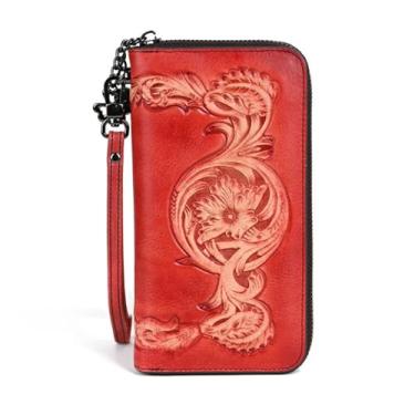 Imagem de Carteira longa de couro genuíno para homens e mulheres carteira personalizada com zíper em torno do talão de cheques, dinheiro, porta-cartões de crédito, b