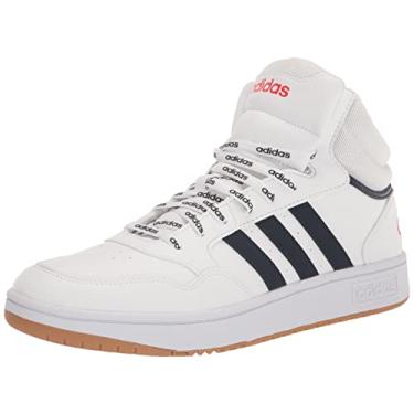 Imagem de adidas Tênis de basquete masculino Hoops 3.0 Mid, Branco/tinta/vermelho vívido, 7.5