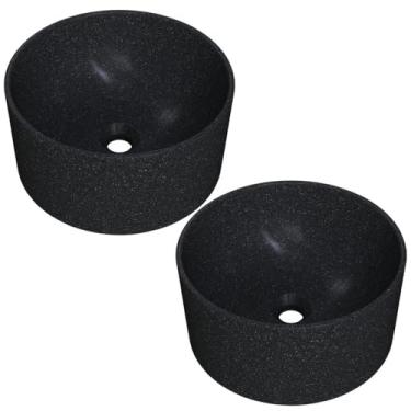 Imagem de Kit 02 Cubas de Apoio Redonda Para Banheiro Lavabo C01 BL30W Preto Granit Matte - Lyam