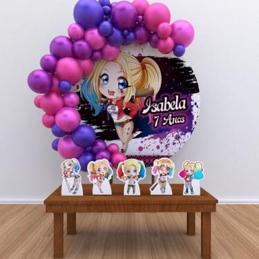 Imagem de Kit Decoração Painel Personalizado Redondo Festa de Aniversário Arlequina 01