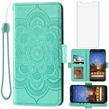 Imagem de Asuwish Capa carteira compatível com Google Pixel 3a e protetor de tela de vidro temperado de couro com suporte para cartão de crédito flor acessórios de celular capa para celular para Pixel3a Pixle
