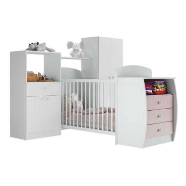 Imagem de Quarto Infantil Com Berço-cômoda E Colchão Incluso Laura Multimóveis Branco/rosa