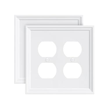 Imagem de TREEWELL Pacote com 2 capas duplas de tomada, placas de interruptor de fibra de bambu natural e tampas de tomada, placas de parede decorativas brancas para tomadas elétricas, capa de receptáculo para