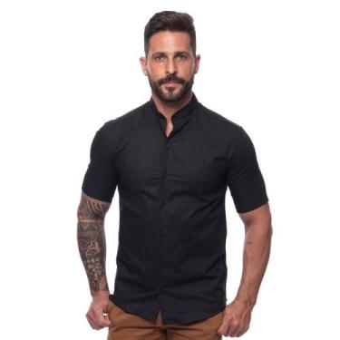 Imagem de Camisa Masculina Linho Manga Curta Gola Padre Lisa Casual - Teodoro Ca