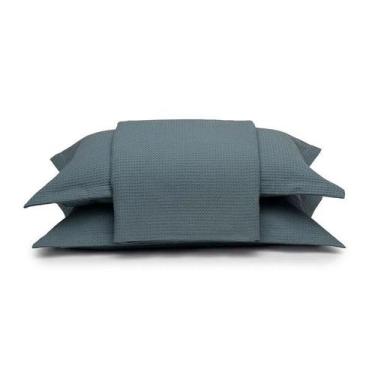 Imagem de Colcha Casal 3 Peças Algodão Piquet Favo Dohler, Azul