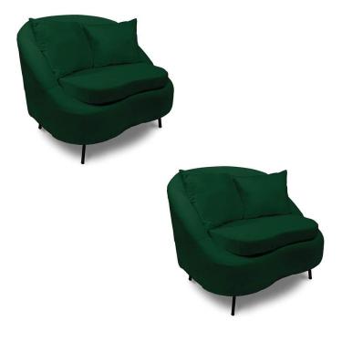 Imagem de Poltrona Decorativa Orgânica Pé Ferro Pto Kit 2 Zaya Bouclê Verde C05 - D`rossi