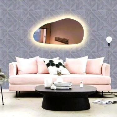 Imagem de Espelho orgânico decorativo iluminado com led quente 43x76cm - Woodgla