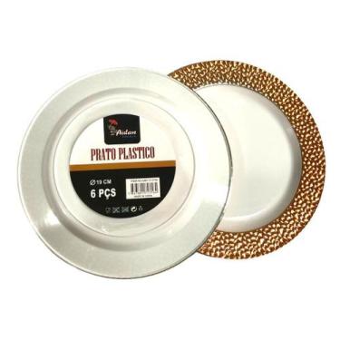 Imagem de Pratinho borda Perolado Rose Luxo Acrílico 19cm-kit 6un -  ARCÓLOR, pr