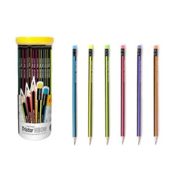 Imagem de Lápis Tristar Neon HB Nº2 Triangular c/  Borracha Kit 96 Un - Compacto