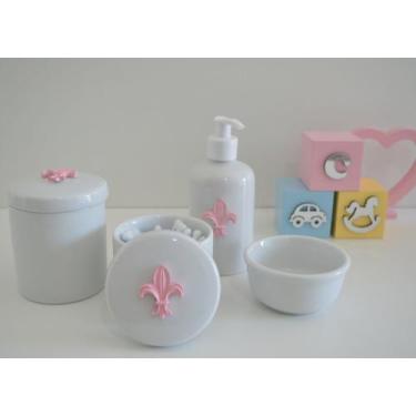 Imagem de Kit Higiene Porcelana Bebê Bandeja Quarto K016 Flor de liz - Ciranda A