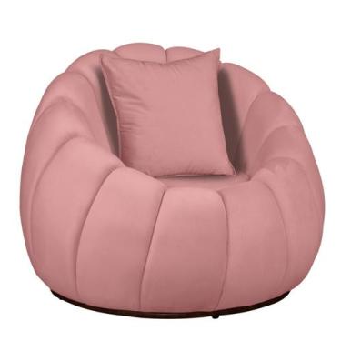 Imagem de Poltrona Concha com Almofada Base Arco Giratória Veludo - Fina Mobília