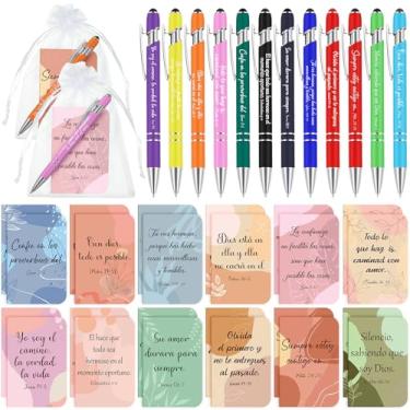 Imagem de Fuyoooo Conjunto de 24 presentes espanhóis em massa, inclui cadernos cristãos espanhóis e caneta esferográfica espanhola com bolsa de presente branca, versículo bíblico, bolso religioso, caderno