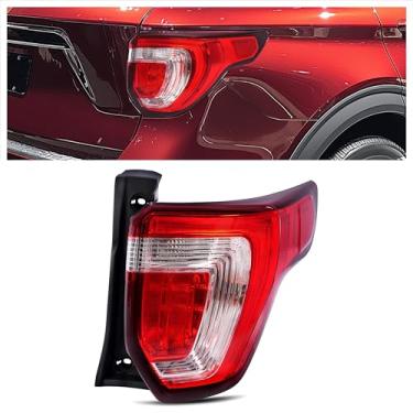 Imagem de HECASA Luz traseira RH com lâmpada compatível com Ford Explorer 2016-2019 lâmpada de freio de halogênio lanterna traseira lente vermelha + lente transparente lado do passageiro