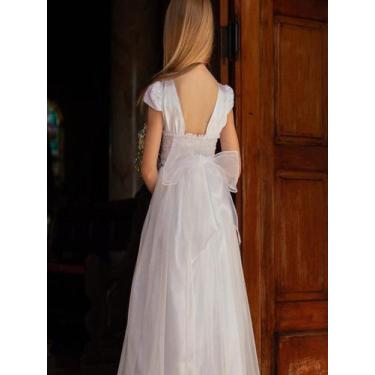 Imagem de Vestido Infantil Longo Branco com Saia Tule Infantil Festa Batizado Fo