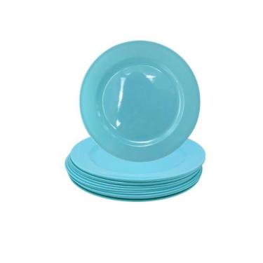 Imagem de Conjunto 12Pratos Melamina 20cm Azul Confeitaria Doce Buffet - Ecos